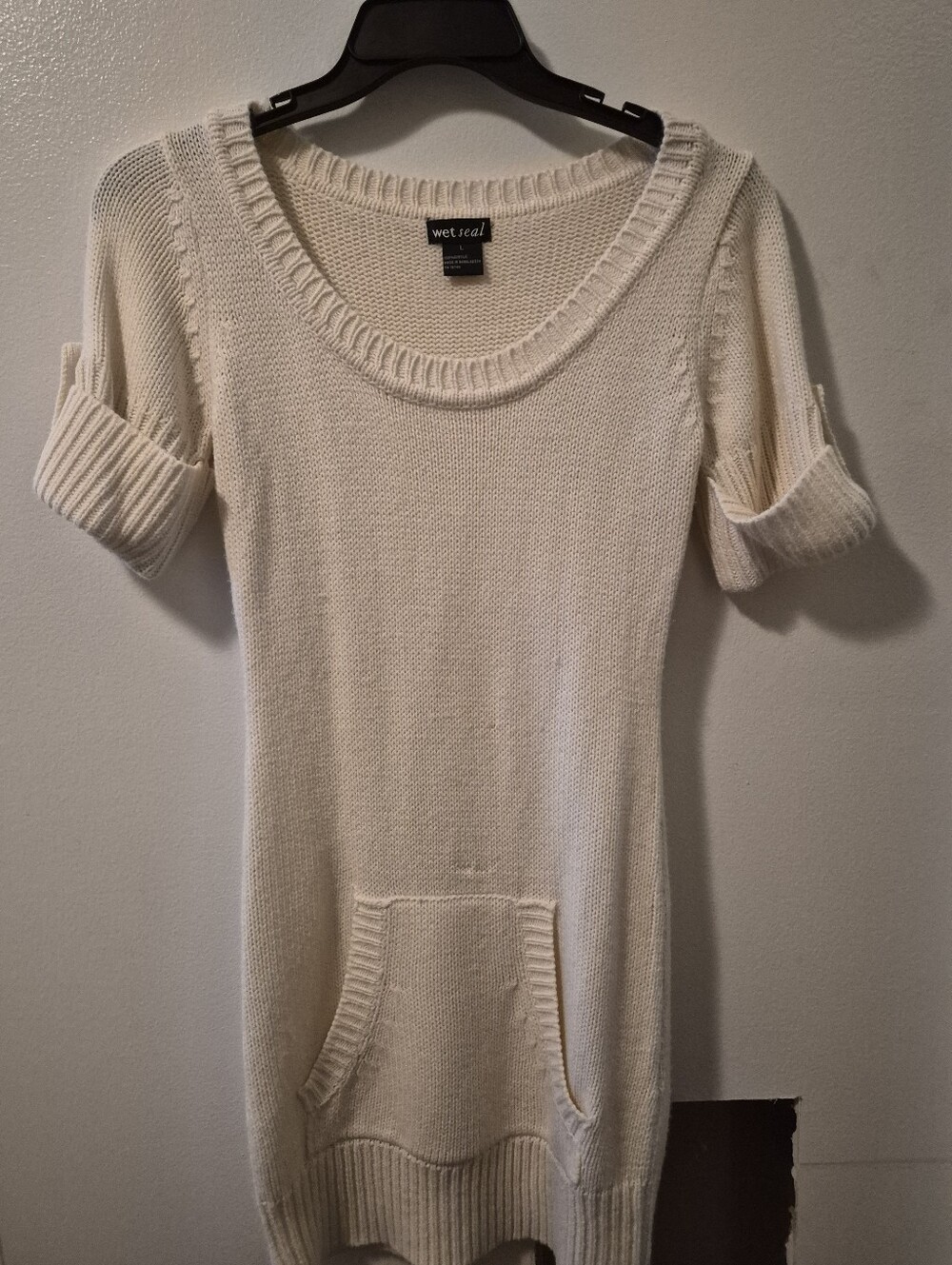 Vintage Y2k Wet Seal Cream Scoop-Neck Short-Sleeve Knit Tunic